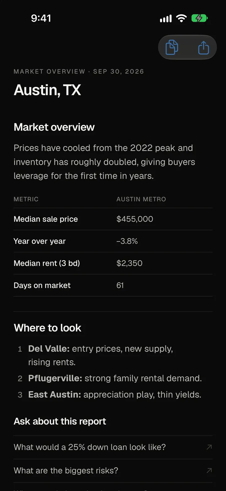 PropVision Market report screen