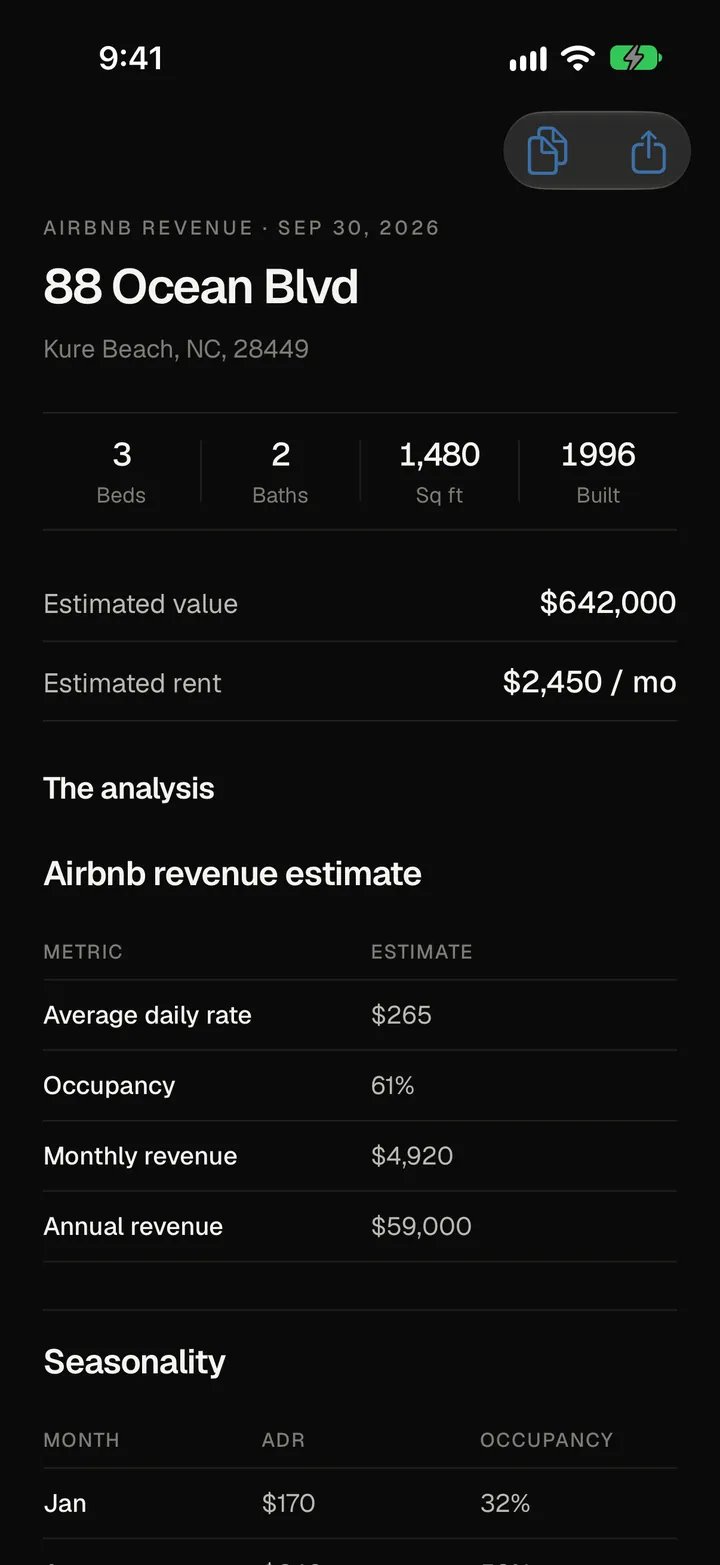 PropVision Airbnb estimate screen