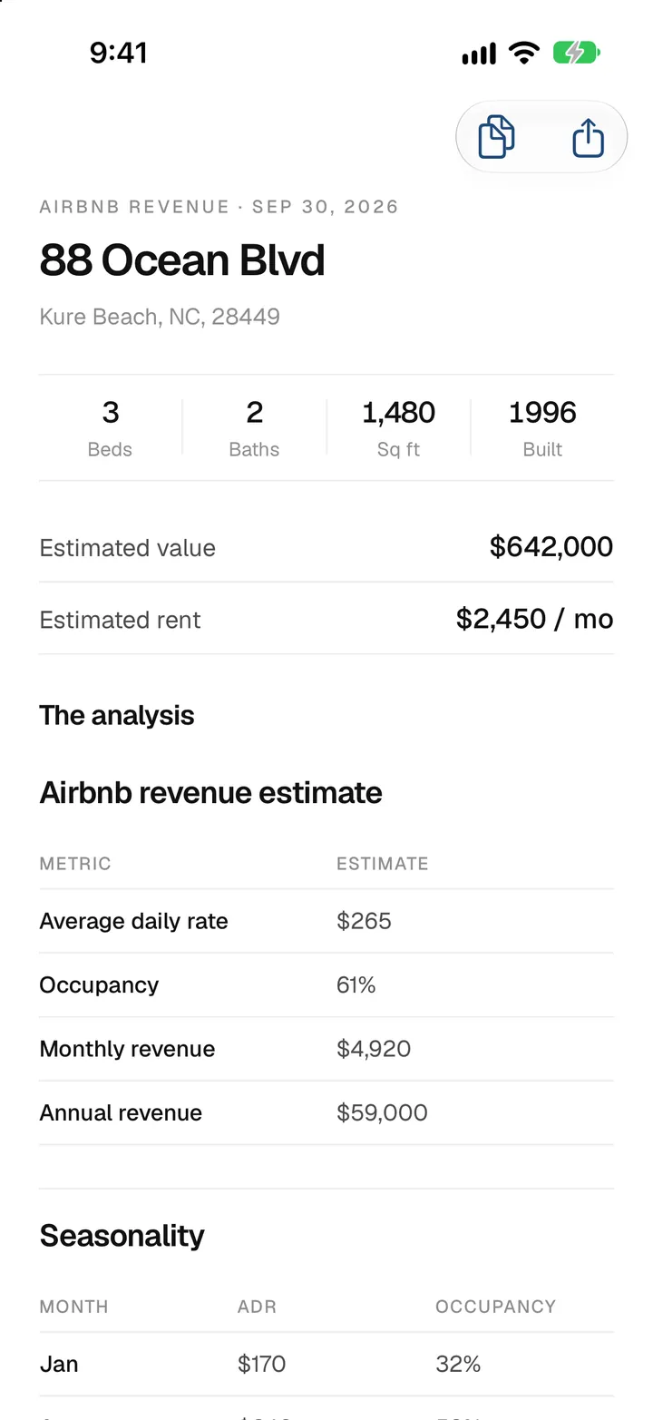 PropVision Airbnb estimate screen